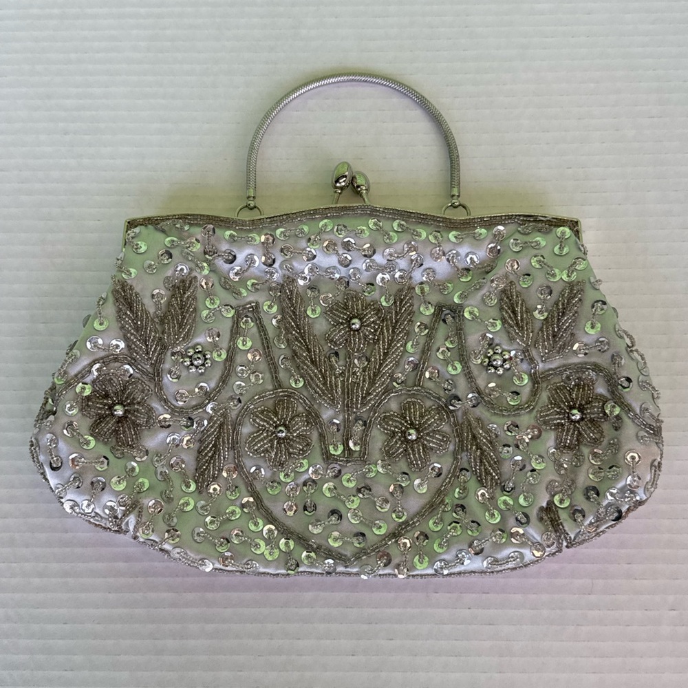 Elegant Silver Embellished Handbag